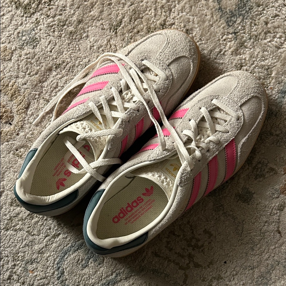 Adidas Cream and Pink gazelles